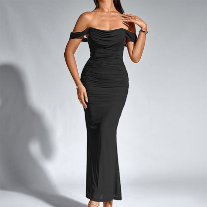 Peaceful Elegant Off Shoulder Backless Mermaid Long Dress For Women | Calantha