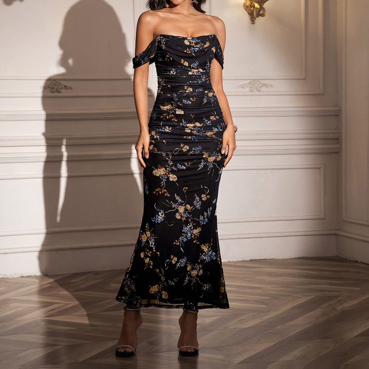 Peaceful Elegant Off Shoulder Backless Mermaid Long Dress For Women | Calantha