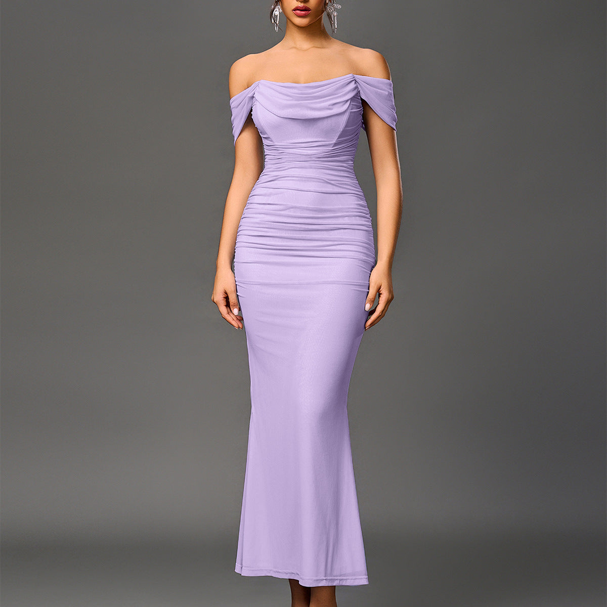 Peaceful Elegant Off Shoulder Backless Mermaid Long Dress For Women | Calantha