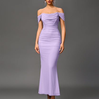 Peaceful Elegant Off Shoulder Backless Mermaid Long Dress For Women | Calantha