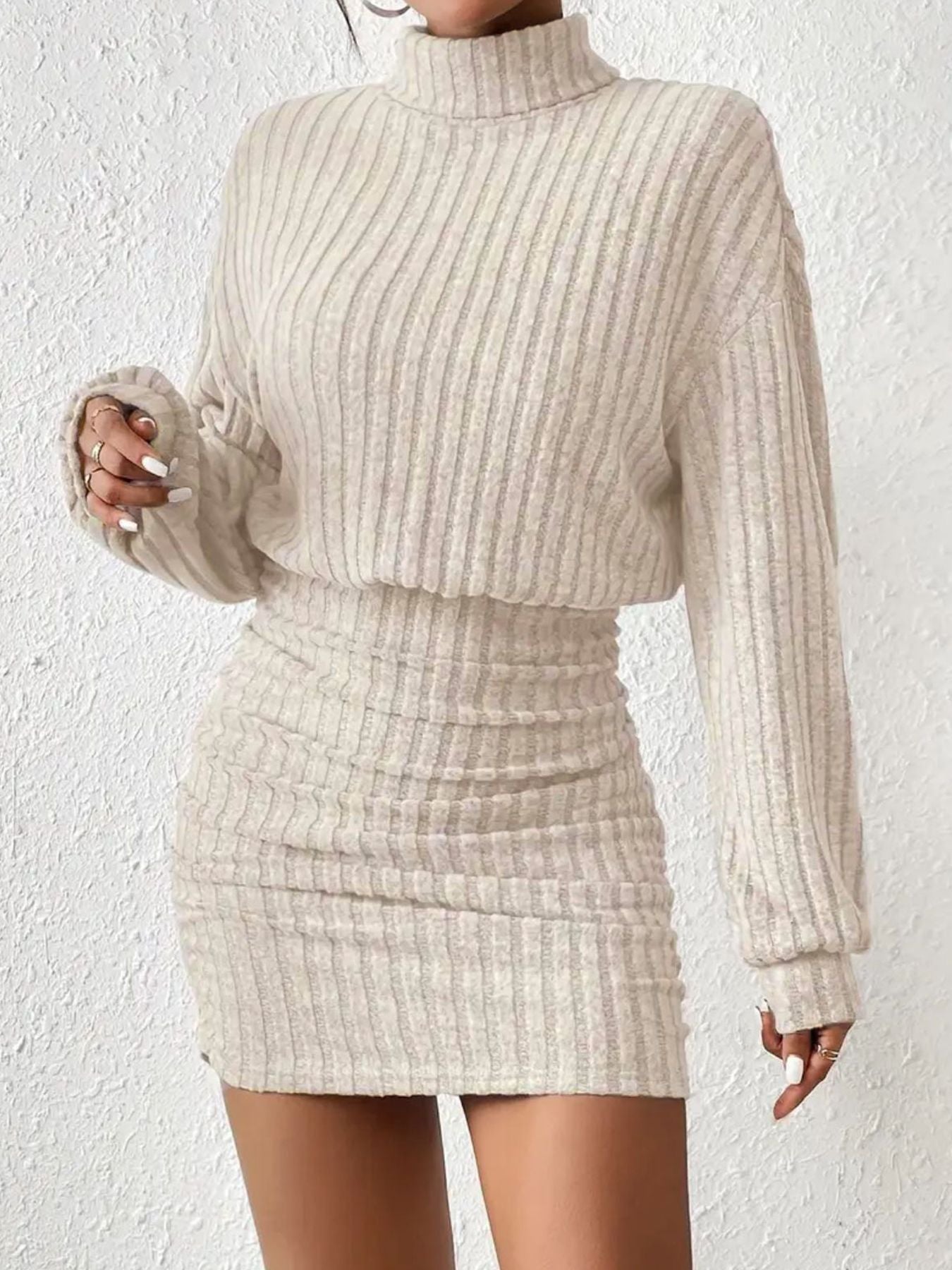 Studio Minimalist High Neck Bodycon Dress For Women | Elowenne