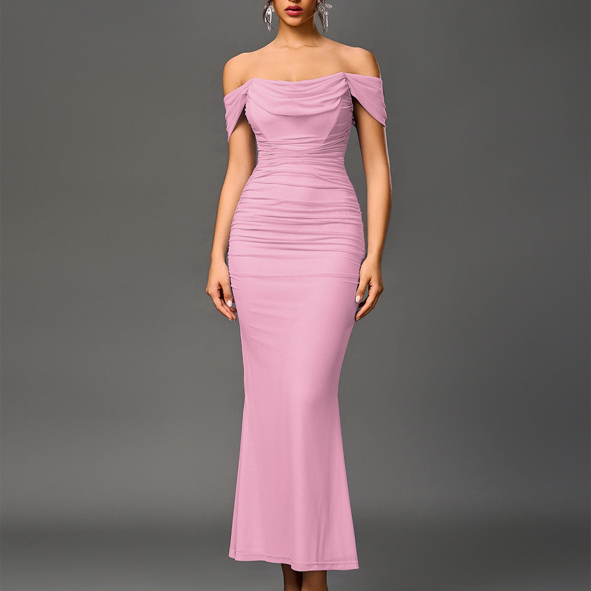 Peaceful Elegant Off Shoulder Backless Mermaid Long Dress For Women | Calantha