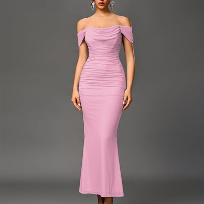 Peaceful Elegant Off Shoulder Backless Mermaid Long Dress For Women | Calantha