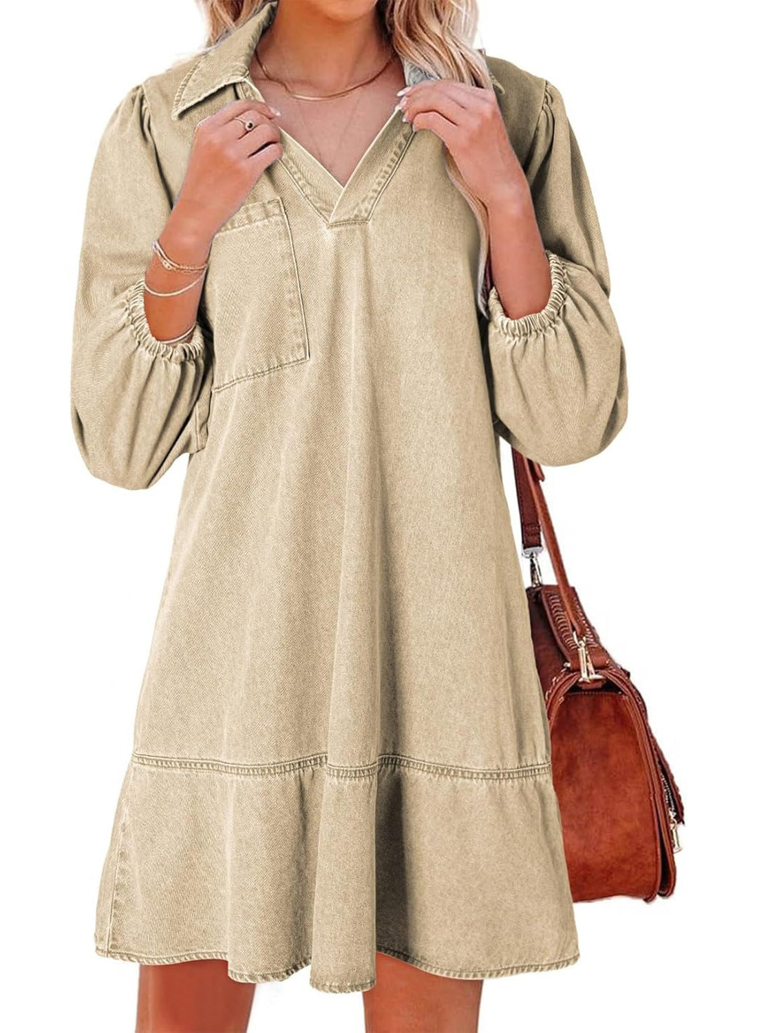 Oversized V-neck babydoll dress for women | Amaia