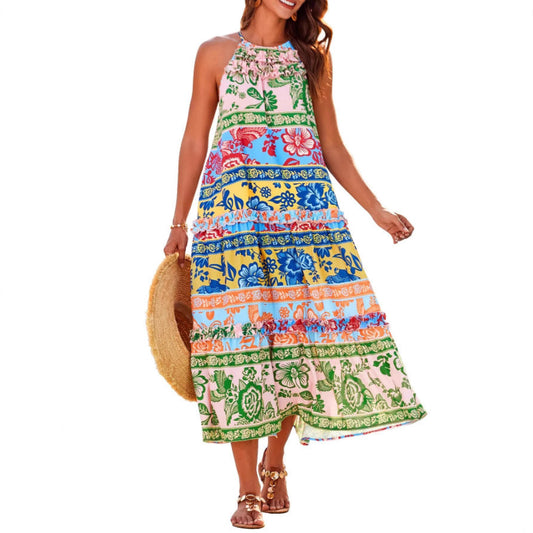 Singular Boho halter tiered maxi dress for women | Felicity