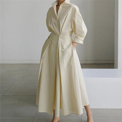 Distinctive Elegant Front Wrap Collared Dress For Women | Seralune