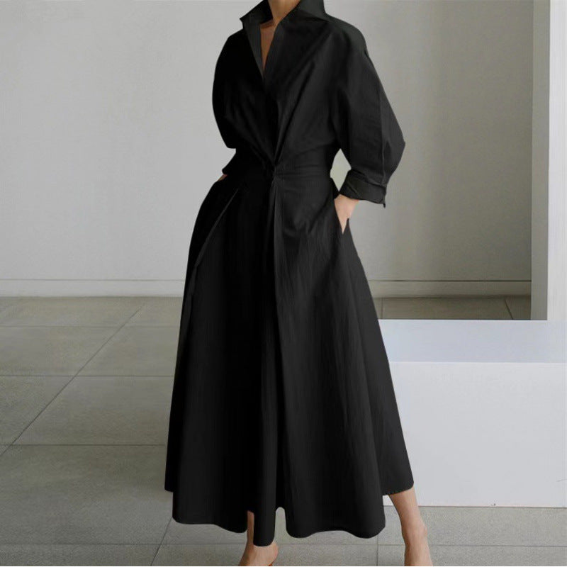 Distinctive Elegant Front Wrap Collared Dress For Women | Seralune
