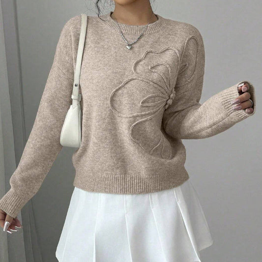 Mild Floral Embossed Crew Neck Sweater For Women | Mirevella