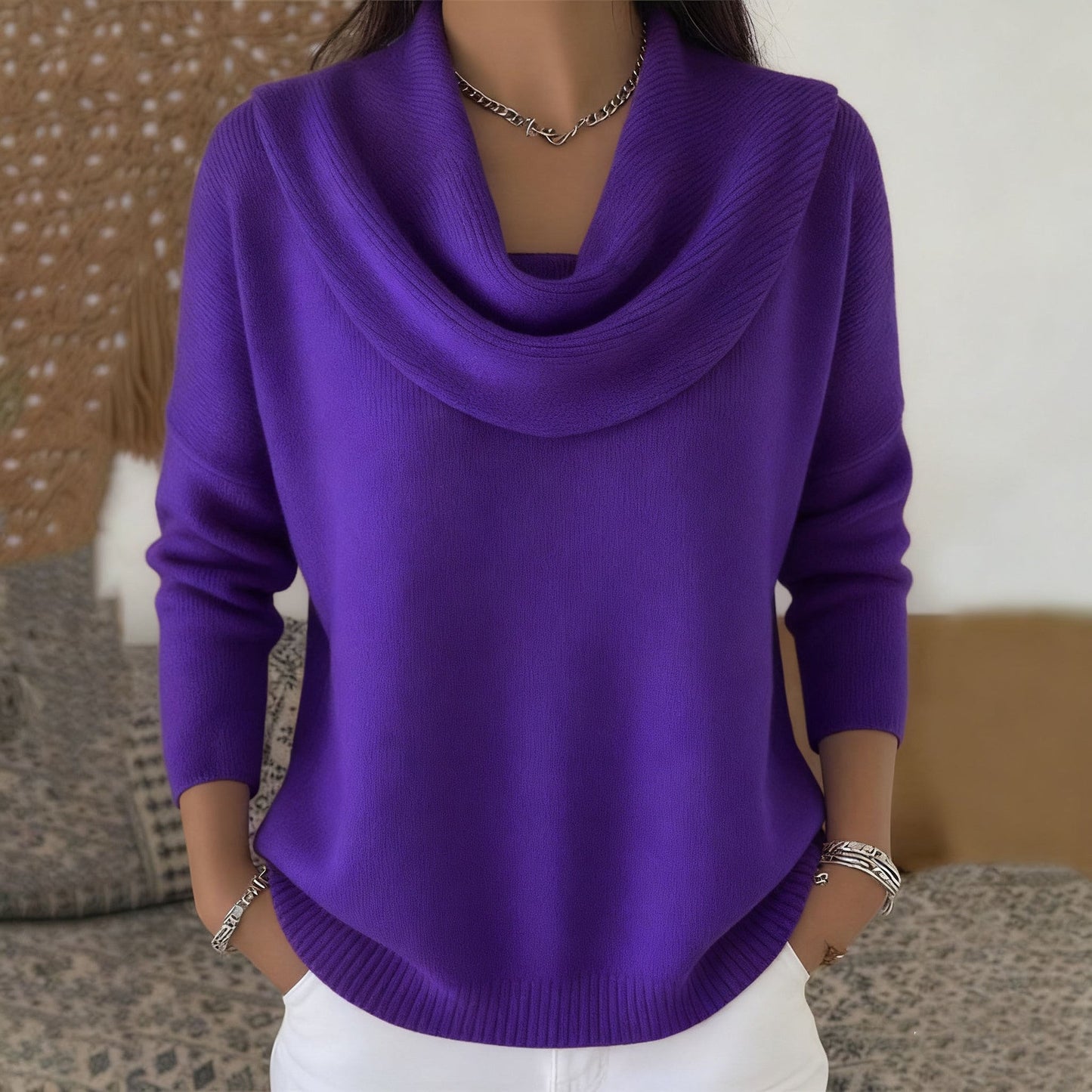Reassuring Draped Cowl Neck Sweater For Women | Elara