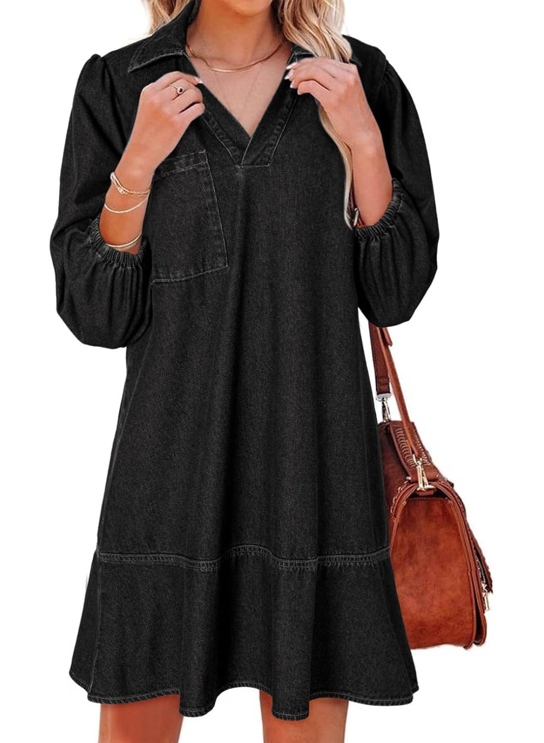 Oversized V-neck babydoll dress for women | Amaia
