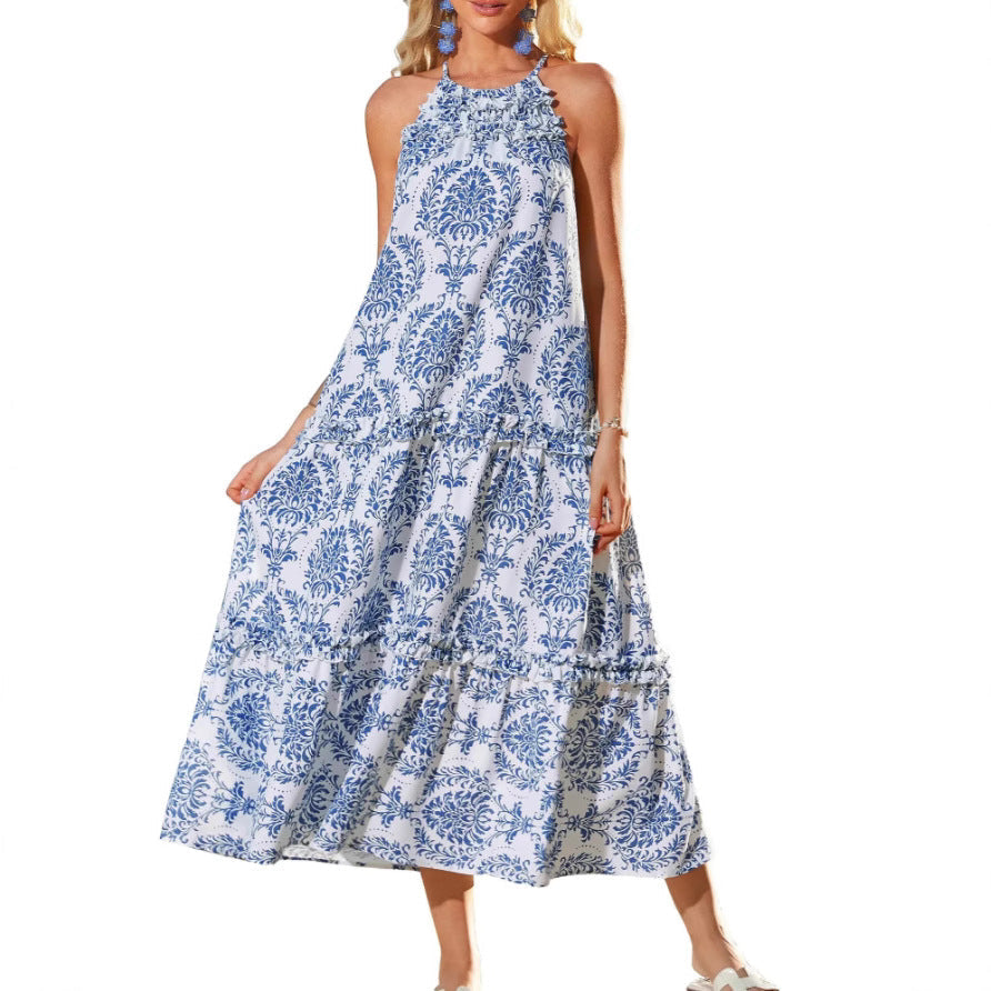 Singular Boho halter tiered maxi dress for women | Felicity