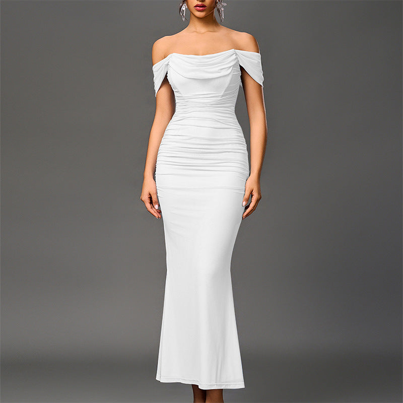Peaceful Elegant Off Shoulder Backless Mermaid Long Dress For Women | Calantha