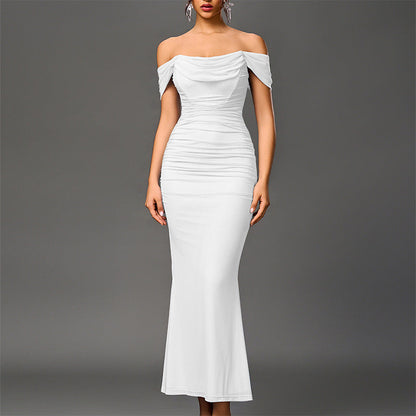 Peaceful Elegant Off Shoulder Backless Mermaid Long Dress For Women | Calantha