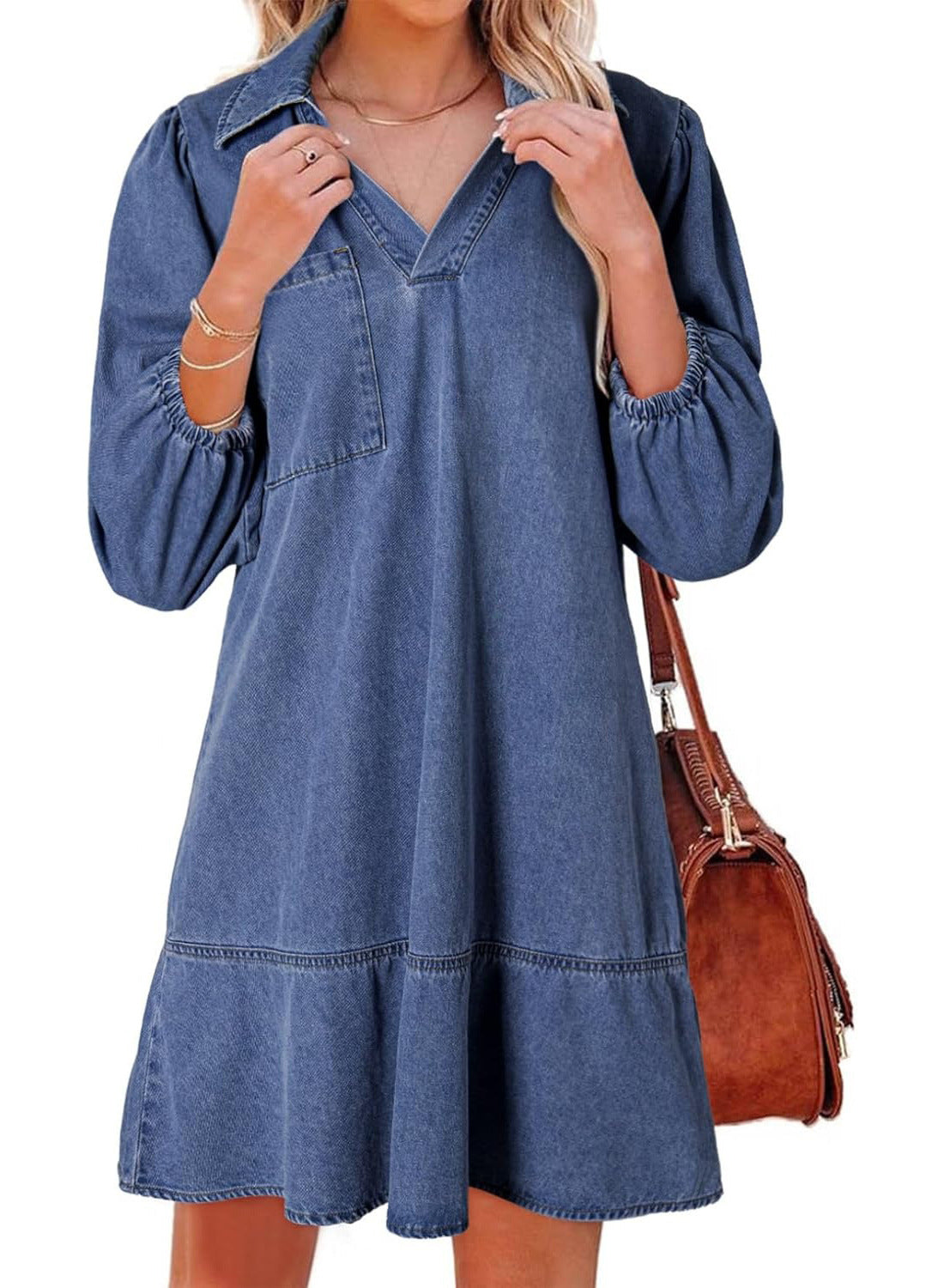 Oversized V-neck babydoll dress for women | Amaia