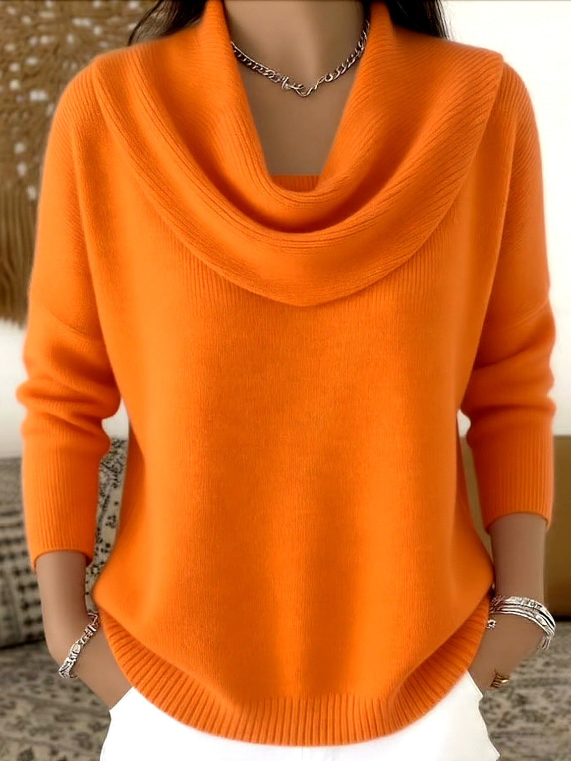 Reassuring Draped Cowl Neck Sweater For Women | Elara
