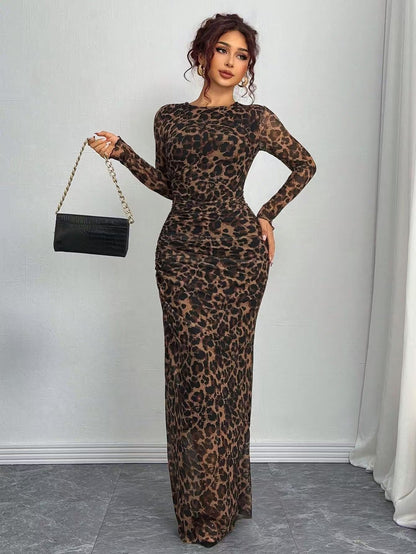 Harbor Printed Long Sleeve Bodycon Long Dress For Women | Arissa