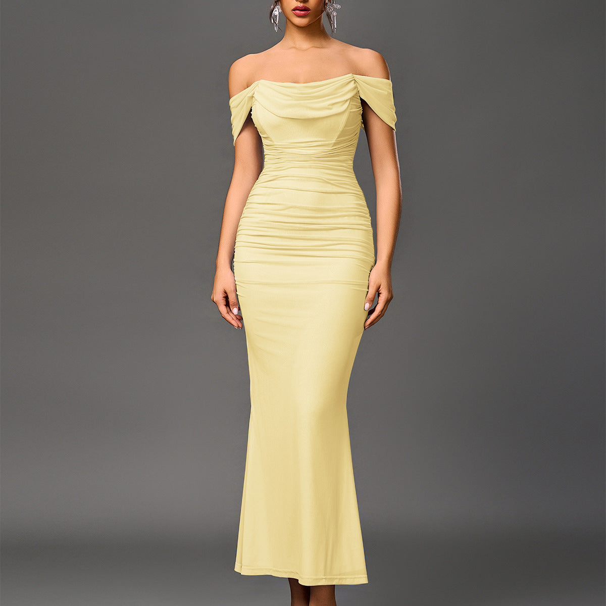 Peaceful Elegant Off Shoulder Backless Mermaid Long Dress For Women | Calantha