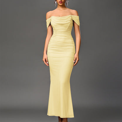 Peaceful Elegant Off Shoulder Backless Mermaid Long Dress For Women | Calantha
