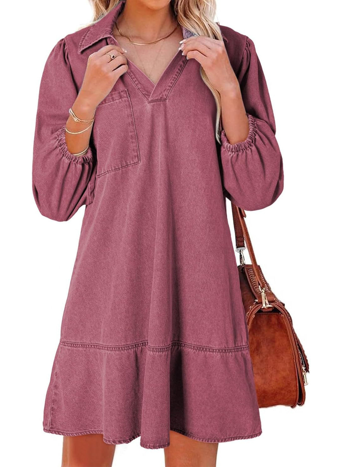 Oversized V-neck babydoll dress for women | Amaia