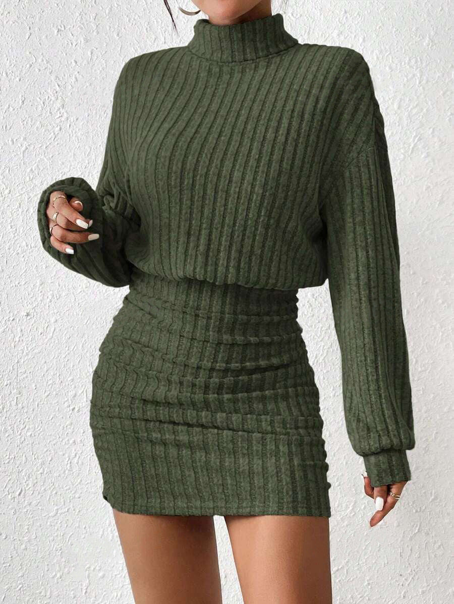 Studio Minimalist High Neck Bodycon Dress For Women | Elowenne