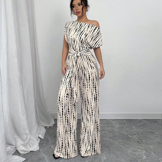 Calm Classy Wide Leg Oblique Strap Jumpsuit For Women | Zelmira