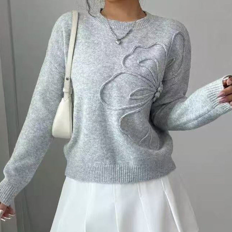 Mild Floral Embossed Crew Neck Sweater For Women | Mirevella