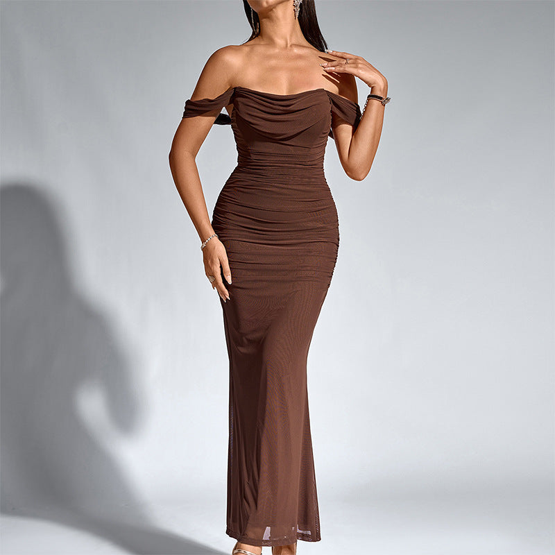 Peaceful Elegant Off Shoulder Backless Mermaid Long Dress For Women | Calantha
