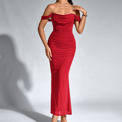 Peaceful Elegant Off Shoulder Backless Mermaid Long Dress For Women | Calantha