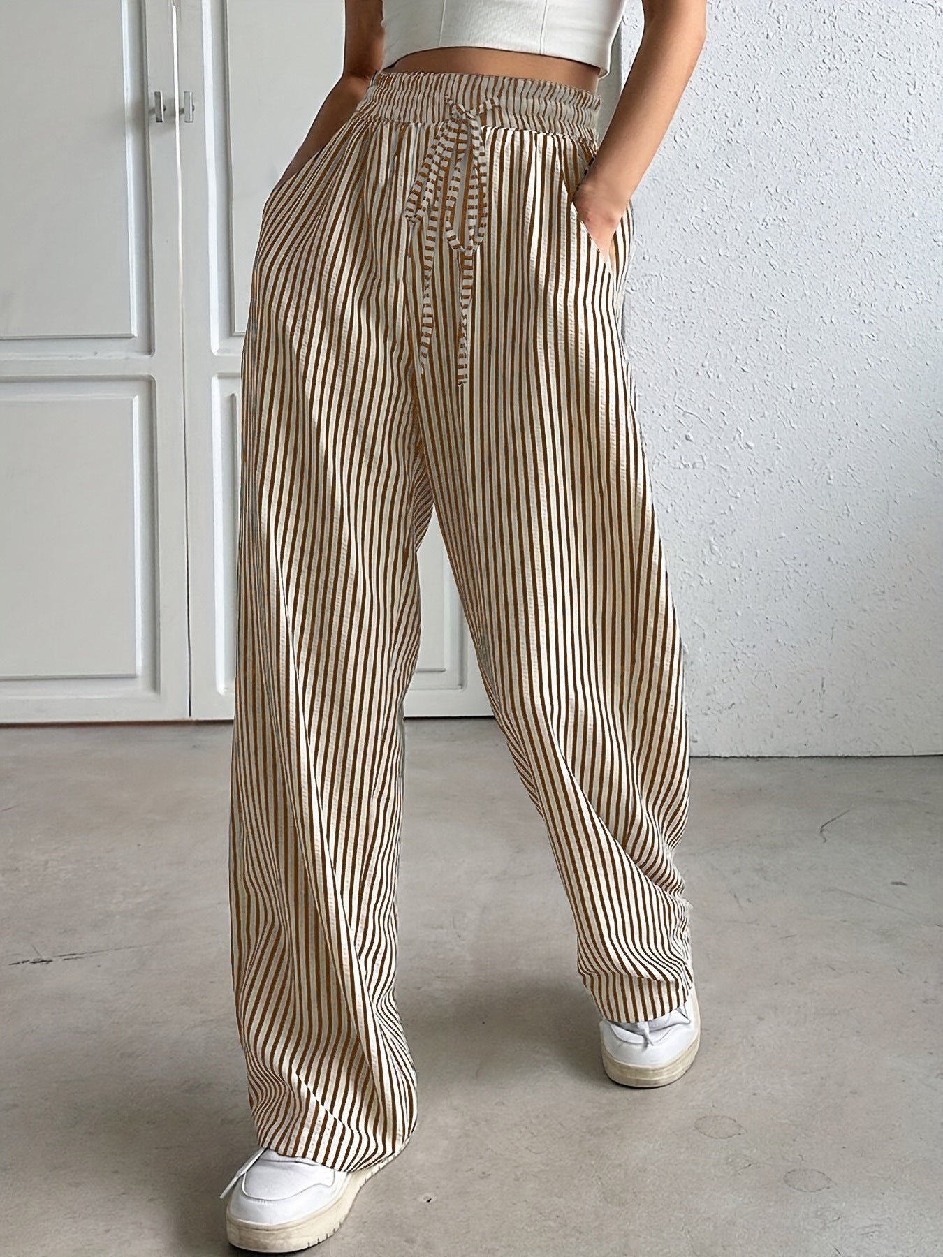 Tranquil Striped Relaxed Fit Trousers For Women | Avelisse