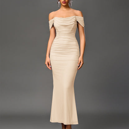 Peaceful Elegant Off Shoulder Backless Mermaid Long Dress For Women | Calantha