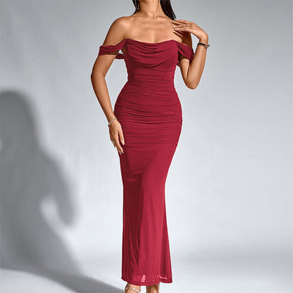 Peaceful Elegant Off Shoulder Backless Mermaid Long Dress For Women | Calantha