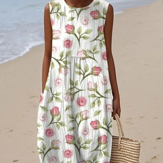 Petalled Floral sleeveless summer dress for women | Maribel