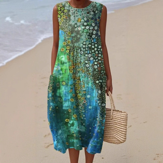 Genuine Sleeveless dress with mosaic-inspired pattern for women | Maribella