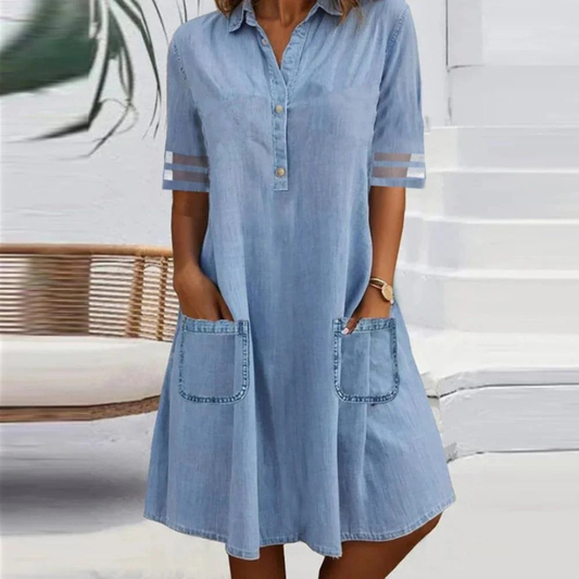 Lasting Casual dress with button neckline and front pockets for women | Ruby