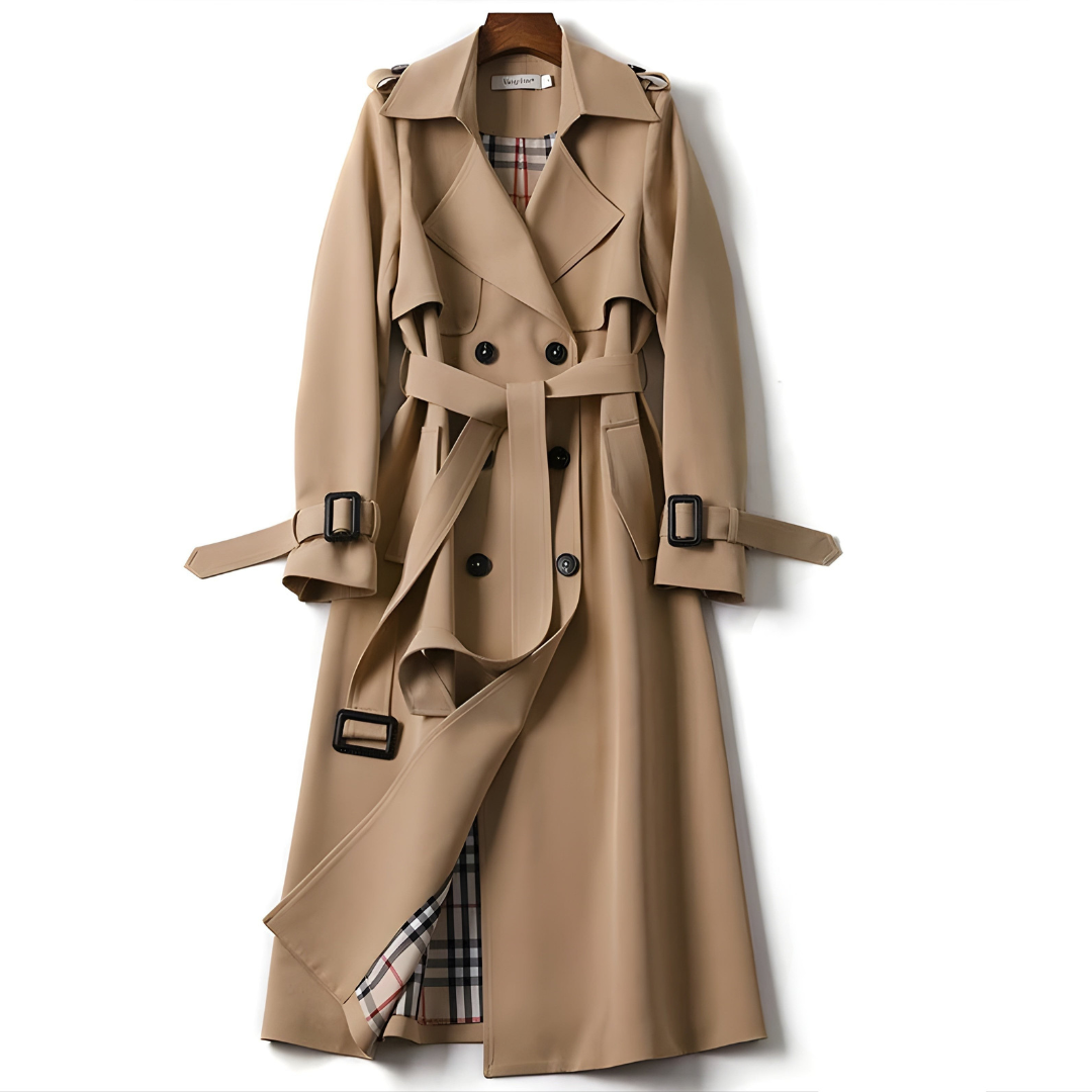 Printed Belted Double Breasted Trench Coat for Women | Elara