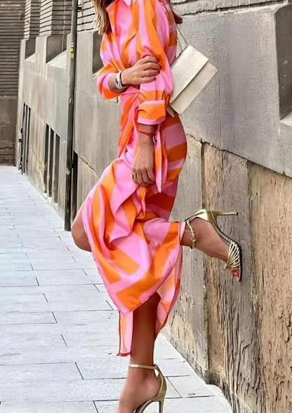 Embossed Printed waist-cinching shirt dress for women | Olivia