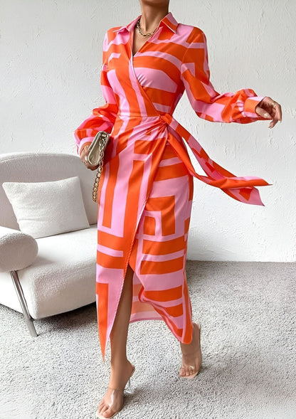 Embossed Printed waist-cinching shirt dress for women | Olivia