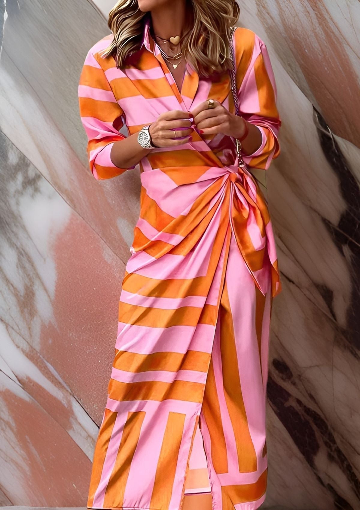 Embossed Printed waist-cinching shirt dress for women | Olivia