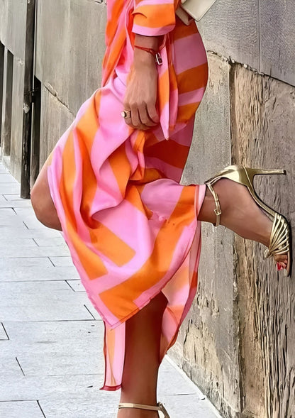 Embossed Printed waist-cinching shirt dress for women | Olivia