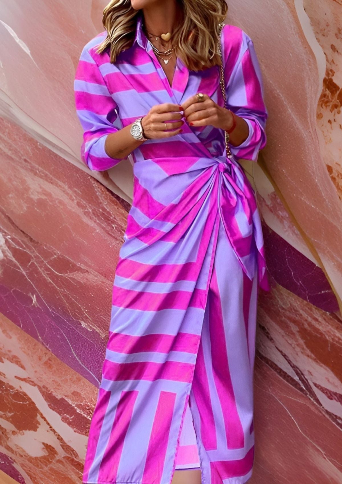 Embossed Printed waist-cinching shirt dress for women | Olivia