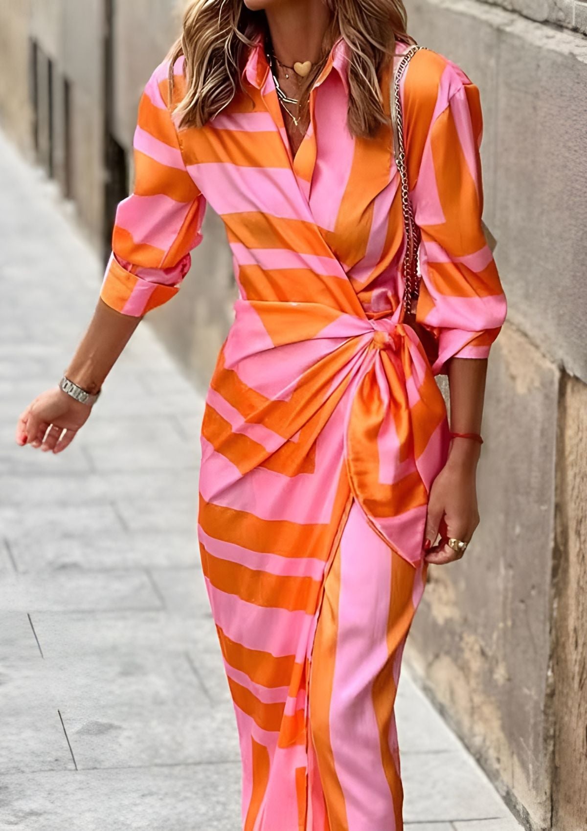 Embossed Printed waist-cinching shirt dress for women | Olivia