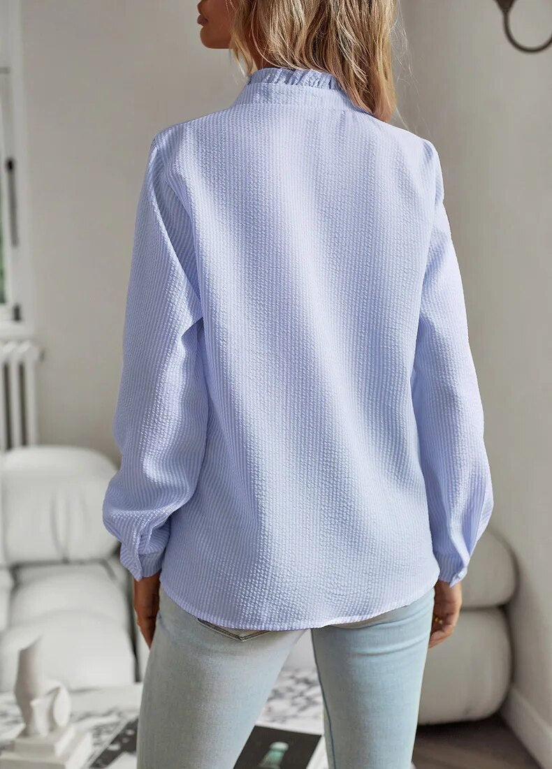 Lively Ruffle Detail Long Sleeve Blouse For Women | Celestine