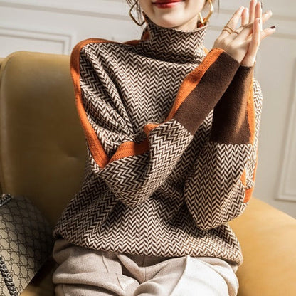 Chic High Neck Contrast Stripe Jumper For Women | Elenora