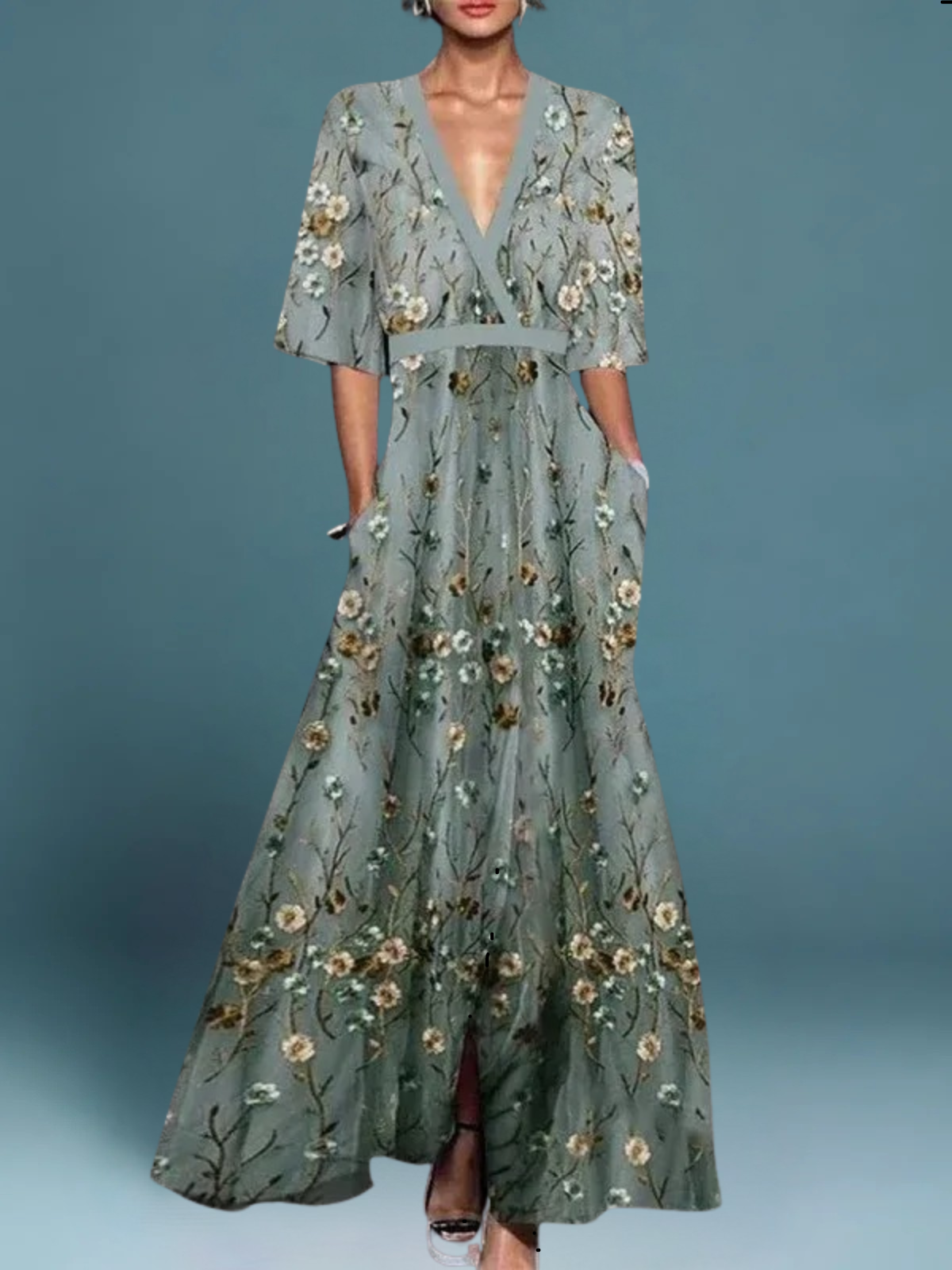 Special Elegant V-neck belted boho dress for women | Hazel
