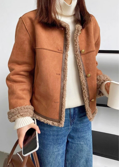 Leafy Contrast Trim Cropped Jacket for Women | Elvina
