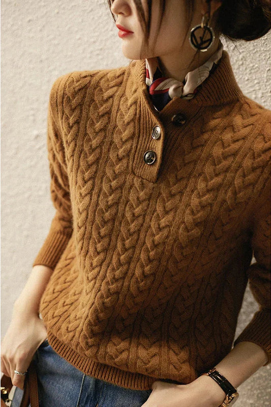 Noon Cable Detail Half Button Sweater For Women | Isabelle
