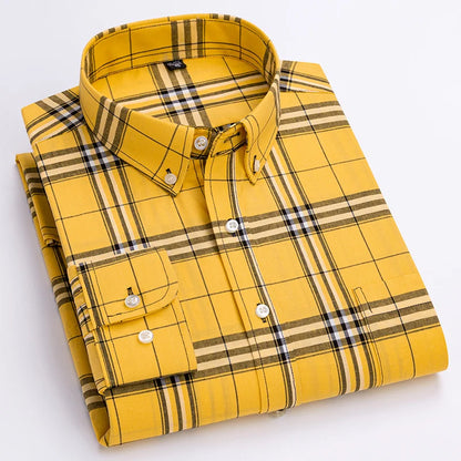 Lustrous Classic Check Button Down Shirt For Men | Cedric