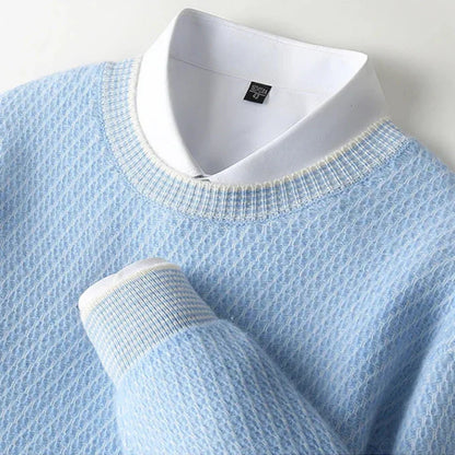 Cream Textured Crew Neck Sweater for Men | Jheo