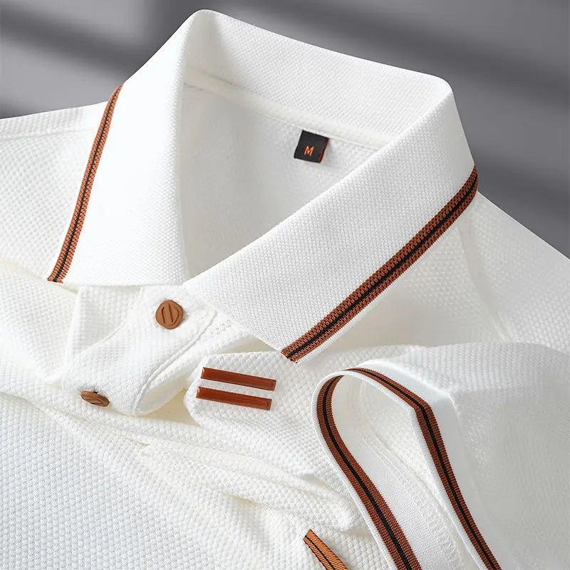 Ivory Textured Trim Polo Shirt for Men | Alvaro