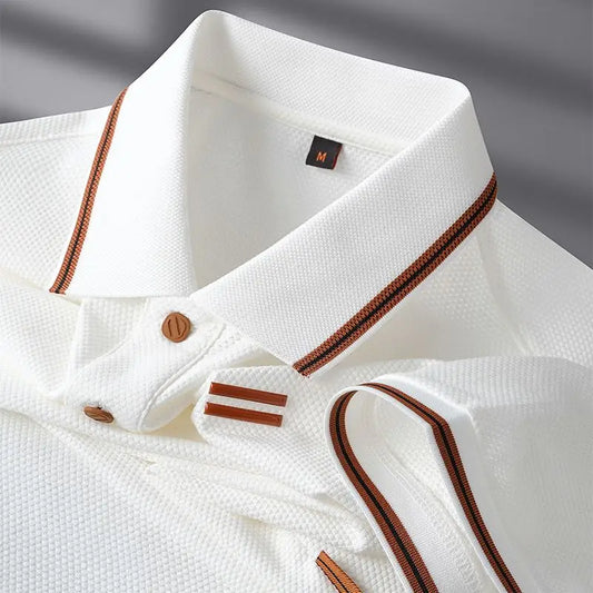 Ivory Textured Trim Polo Shirt for Men | Alvaro